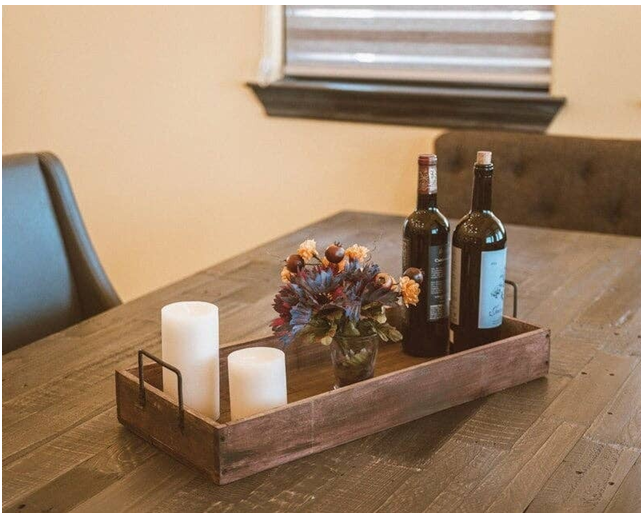Rustic Wood Tray With Iron Holders