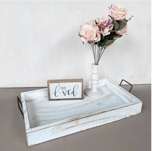 Rustic Wood Tray With Iron Holders
